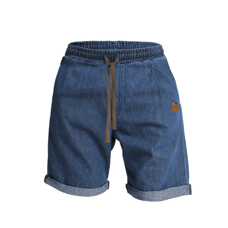 Men Casual Solid Color Drawstring Cotton Denim Shorts