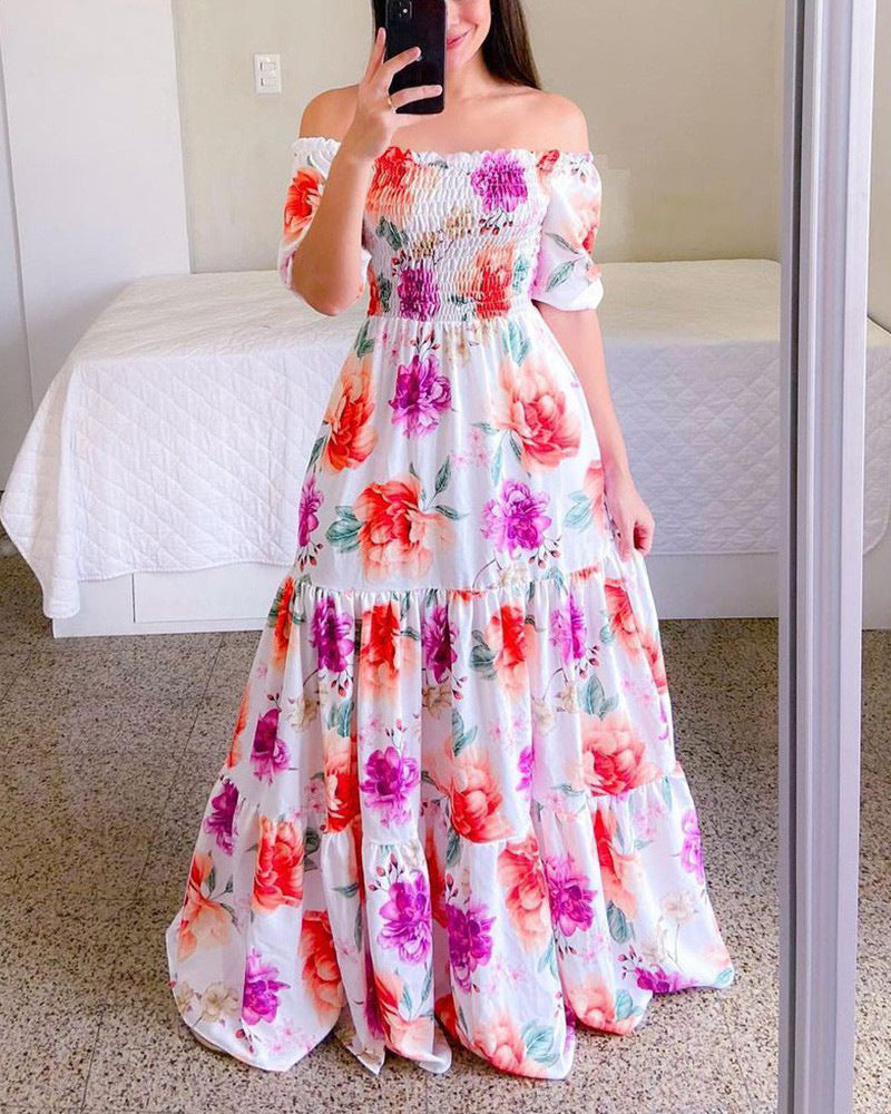 Summer Vacation Women's Rainbow Floral Maxi Dress