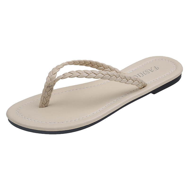 Chanclas de tiras tejidas con punta redonda para mujer de talla grande