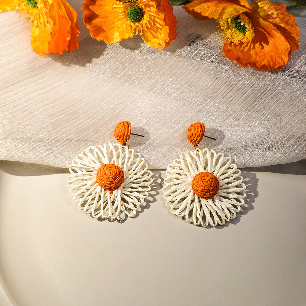 Bohemian Holiday Style Handmade Braided Floral Earrings