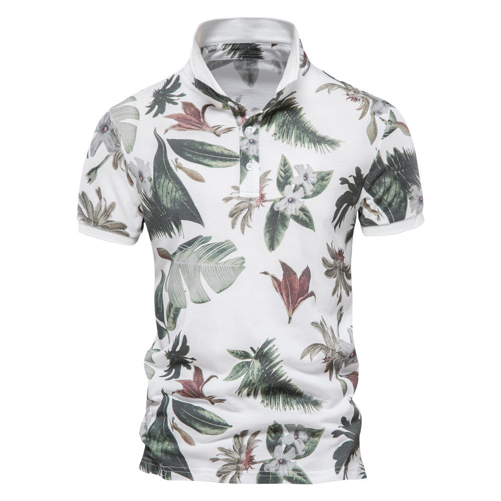 Summer Vacation Leaf Floral Printed Polo Shirt