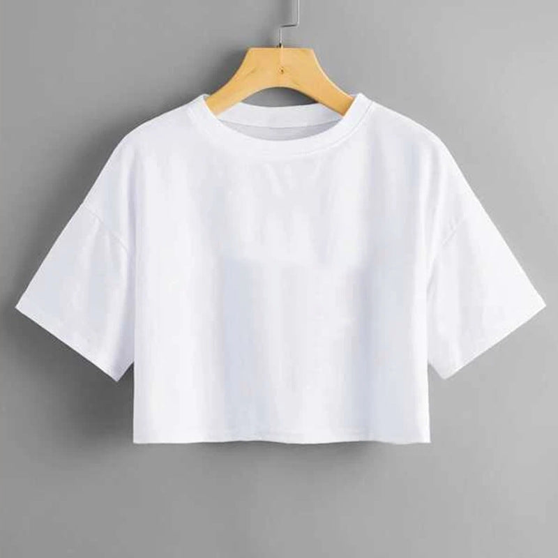 Camiseta corta de manga corta lisa y sencilla para mujer