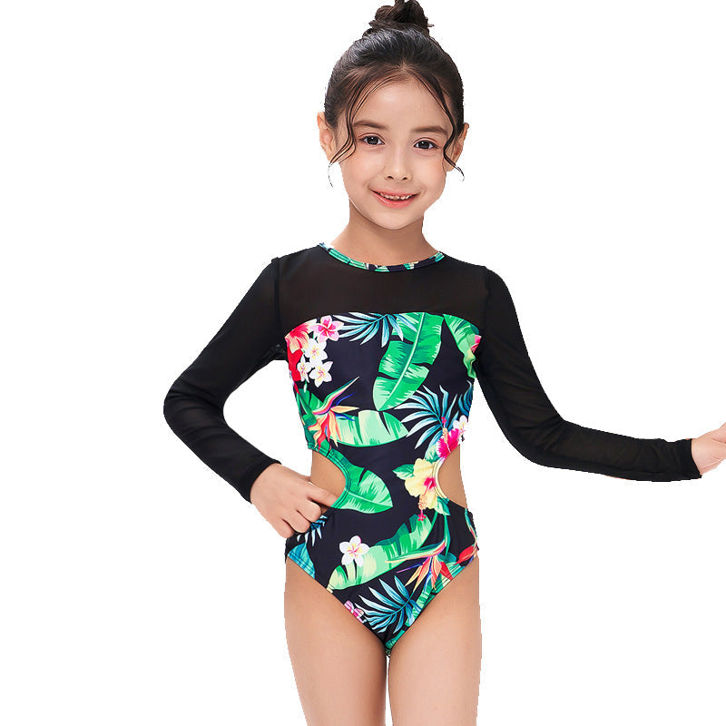 Traje de baño de manga larga con estampado calado para niña
