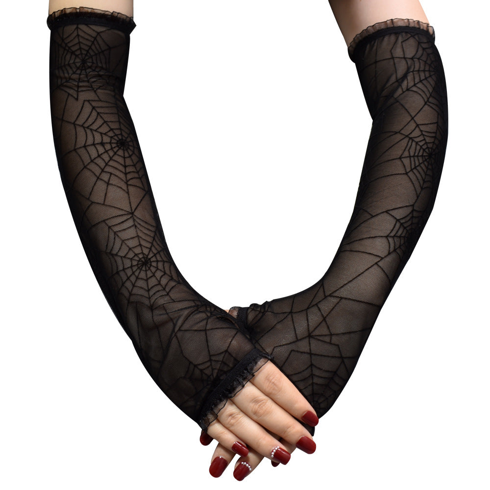 Halloween Gothic Women Spider Web Pattern Gloves