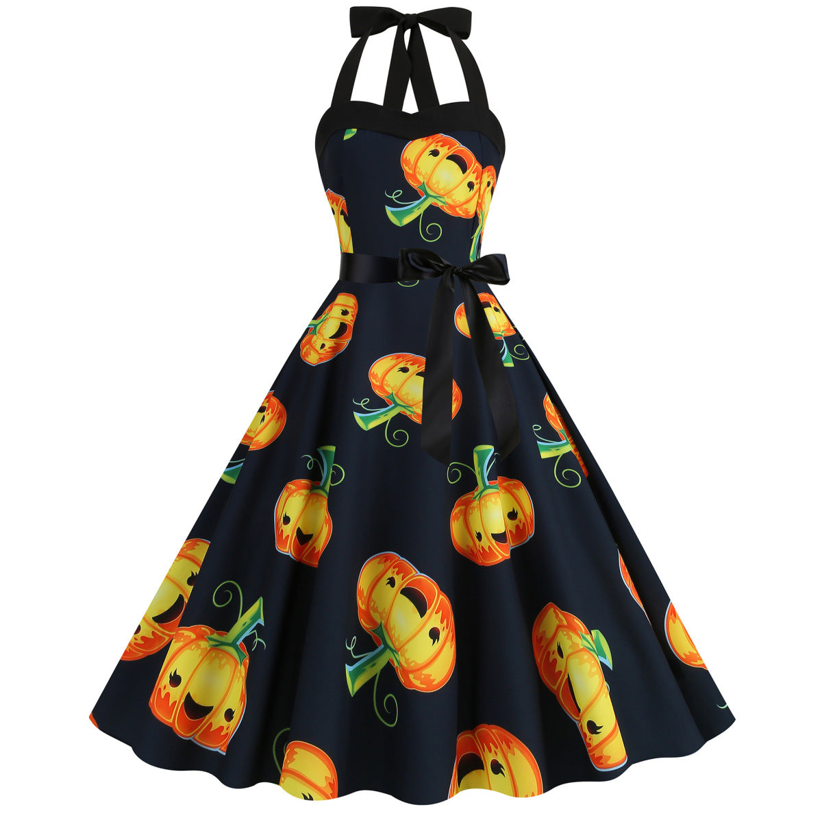 Robe d'Halloween à imprimé citrouille et toile d'araignée pour femme