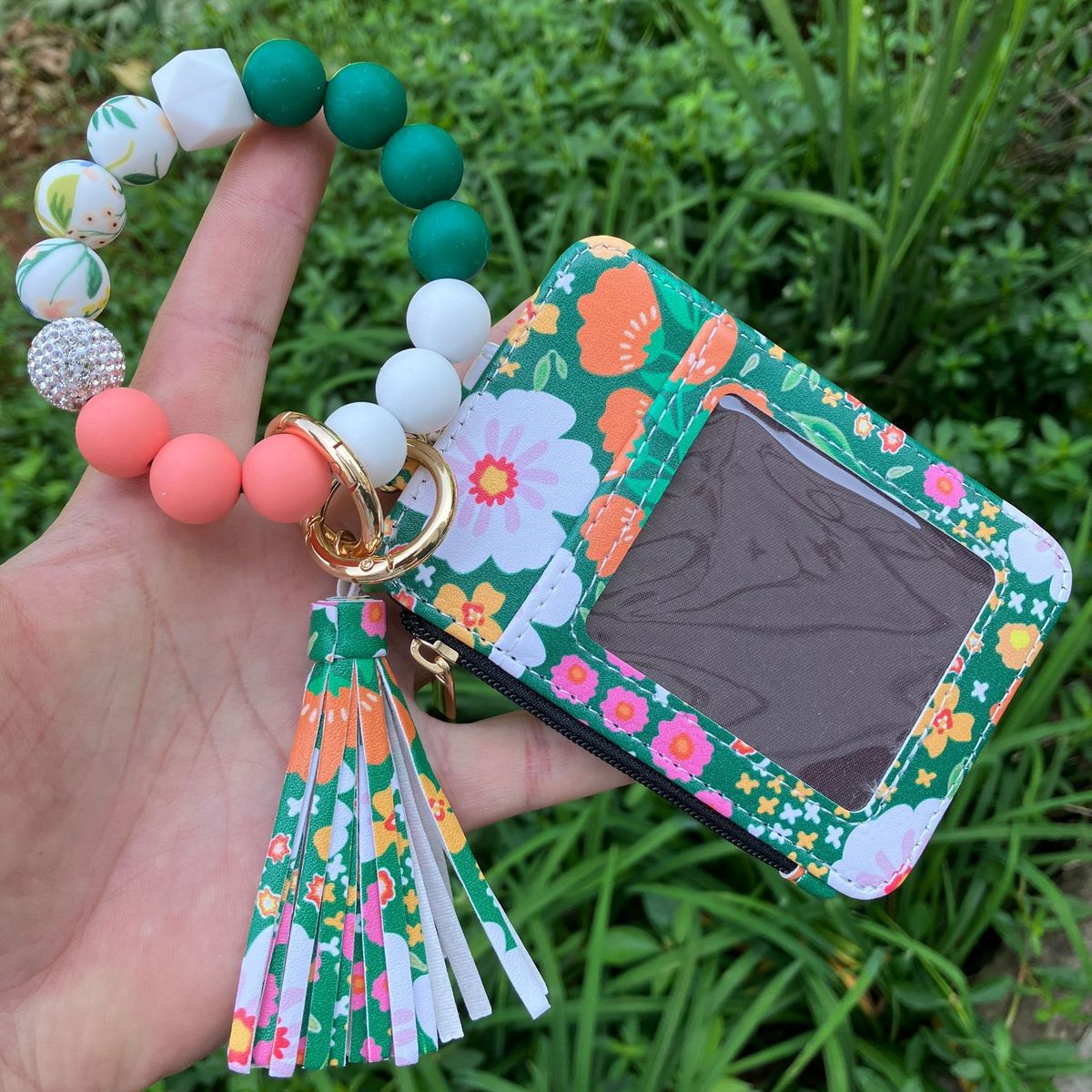 Fashion Printed Leather Silicone Bead Bracelet Wallet
