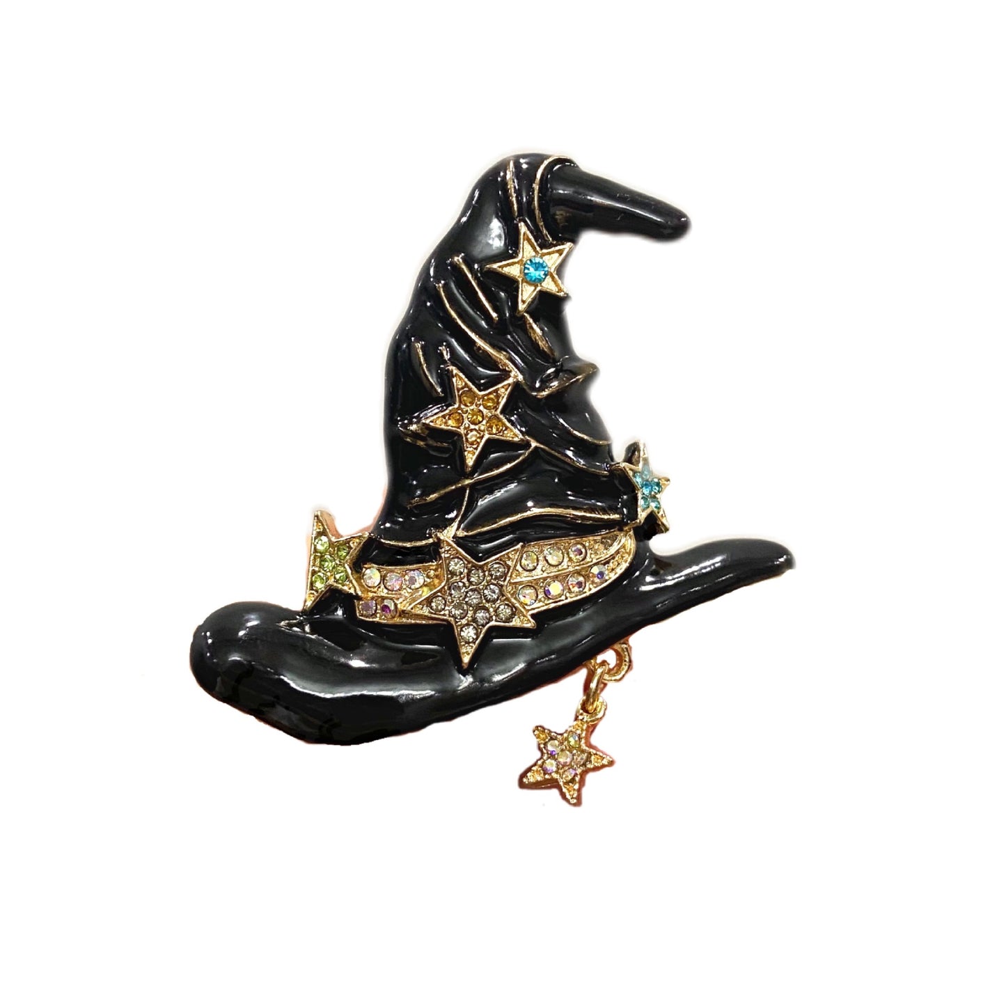 Broche de sombrero de bruja con diamantes de imitación para mujer de Halloween