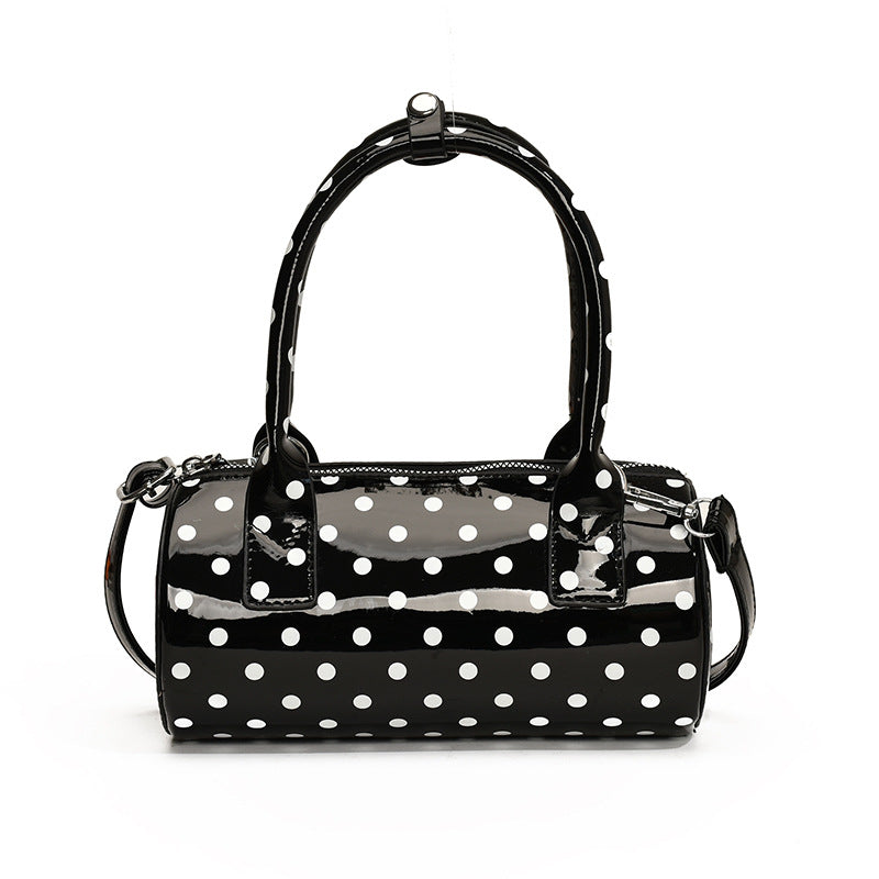 Bolso de mano cilíndrico con estampado de lunares para mujer, bolso de cubo de PU