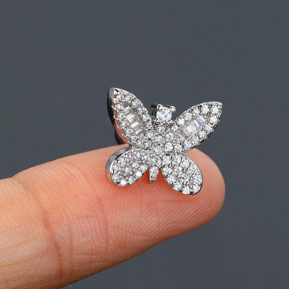 Zircon Butterfly Heart-Shaped Titanium Steel Earring