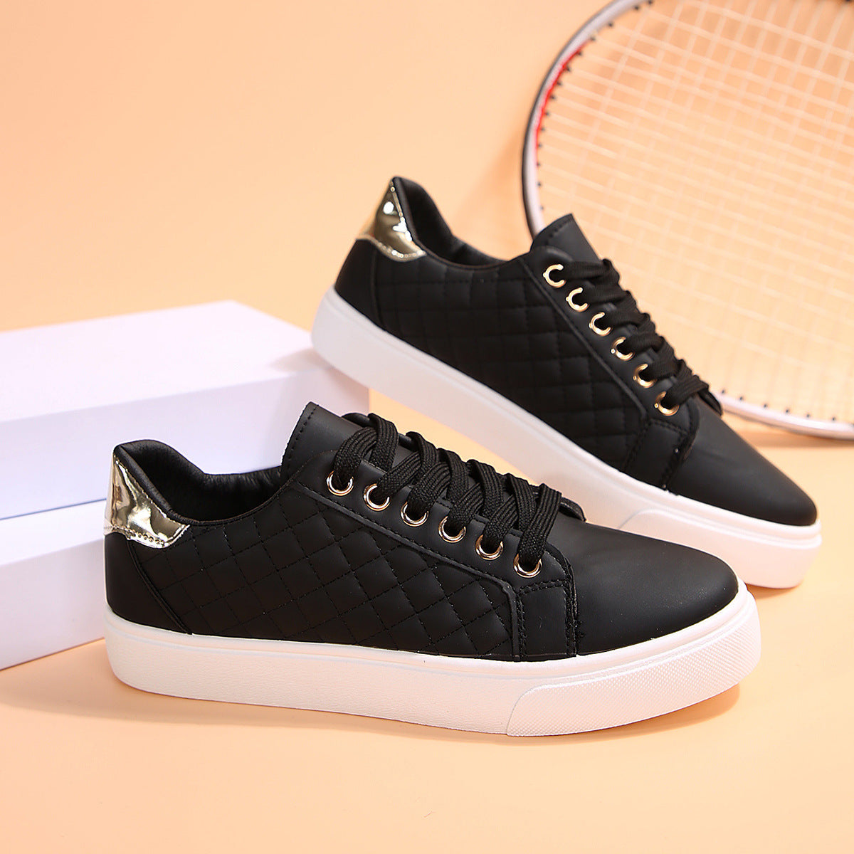 Chaussures plates décontractées à lacets et bout rond pour femmes, couleur unie