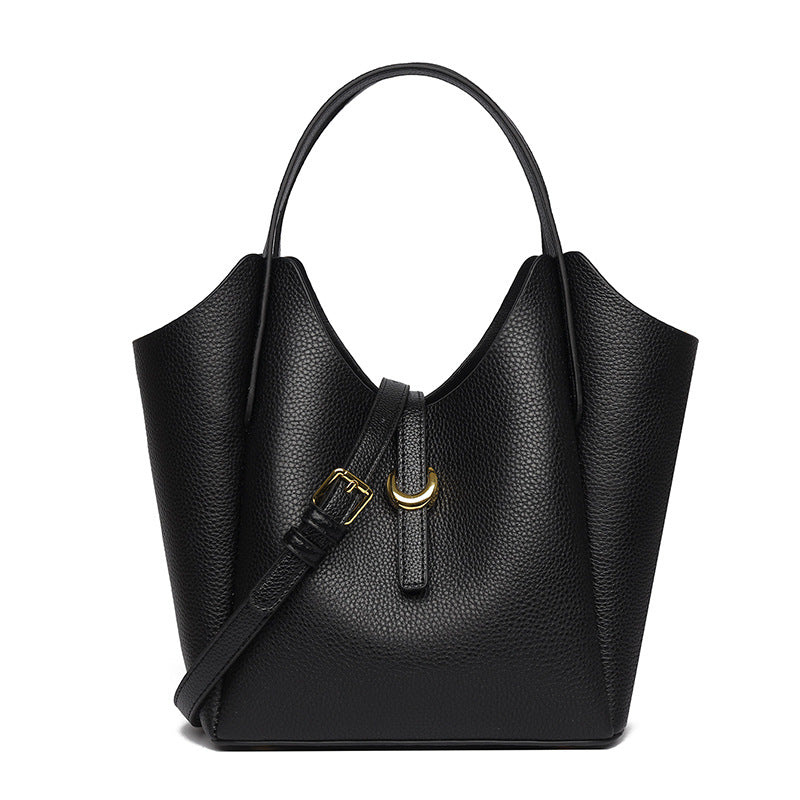 Sac à main décontracté en cuir à motif litchi de couleur unie pour femme