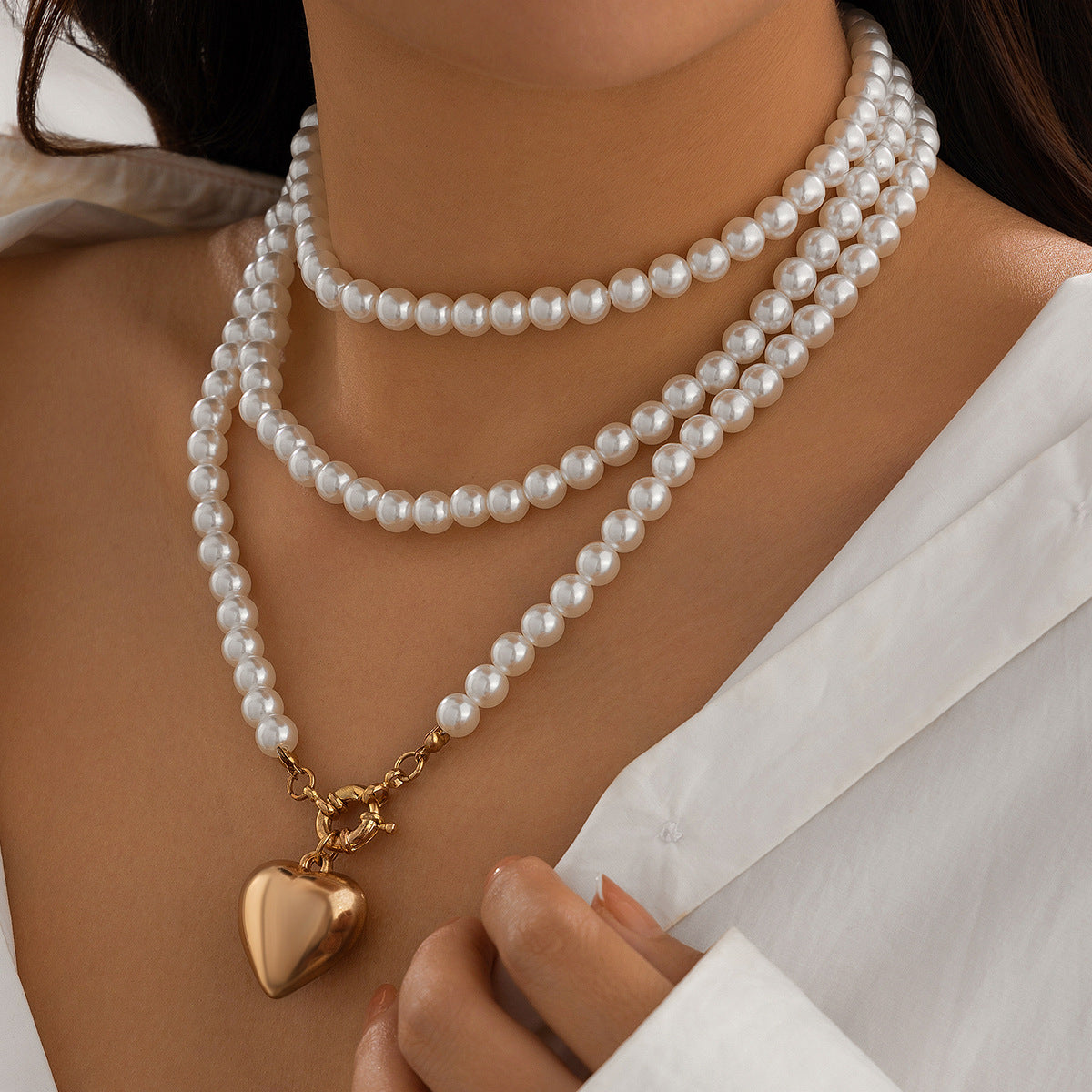 Collier pendentif multicouche personnalisé en forme de cœur