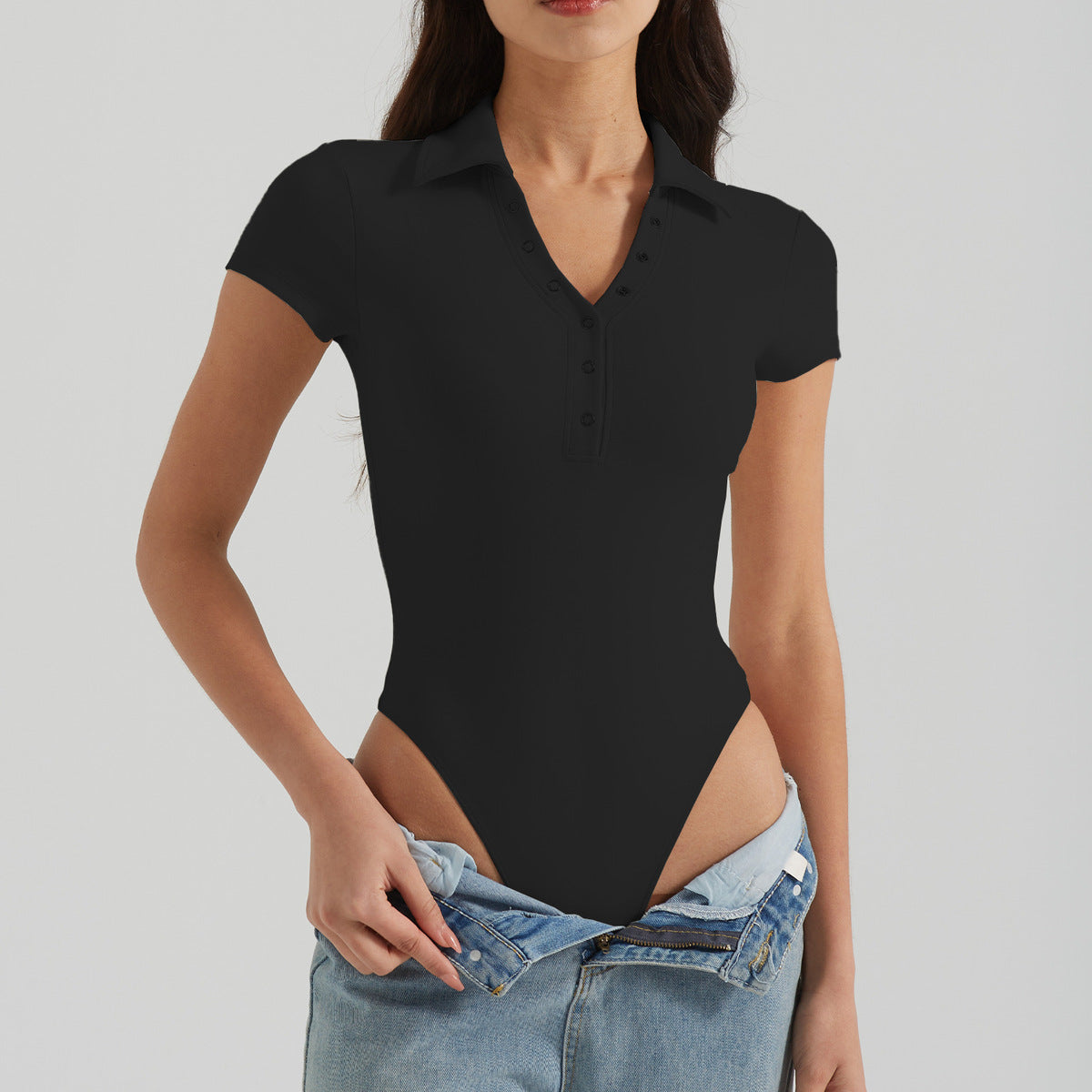 Body ajustado de yoga y fitness de secado rápido con cuello polo