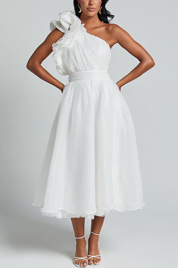 Women Fashion Solid Color Shoulder Backless Dress