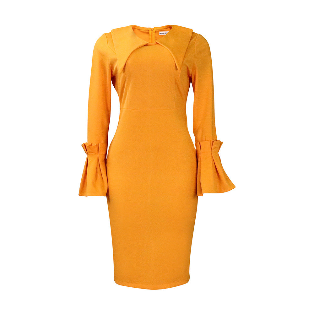 Women Fashion Elegant Solid Color Long Sleeve Dress