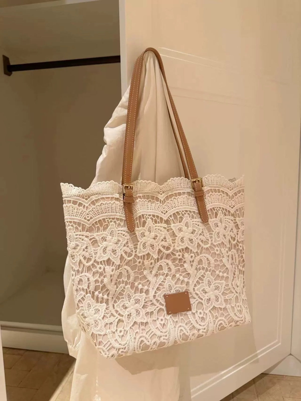 Women Casual Boho Large Capacity Lace Woven Tote Bag