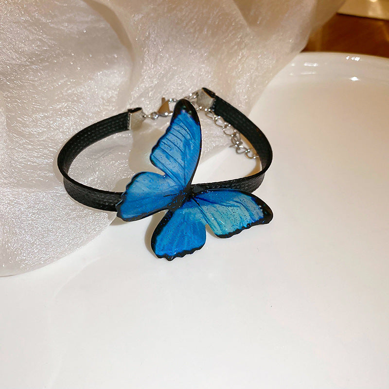 Princess Style Gradient Blue Butterfly Jewelry Set Alloy Clavicle Chain