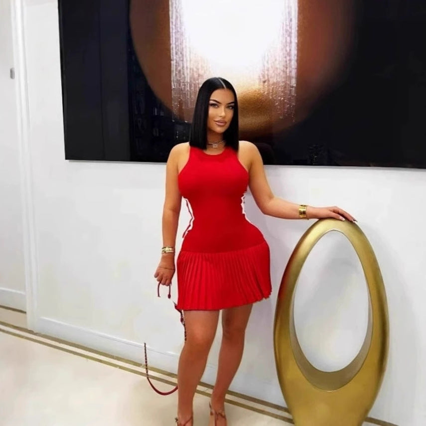 Robe plissée sexy à blocs de couleurs pour femmes