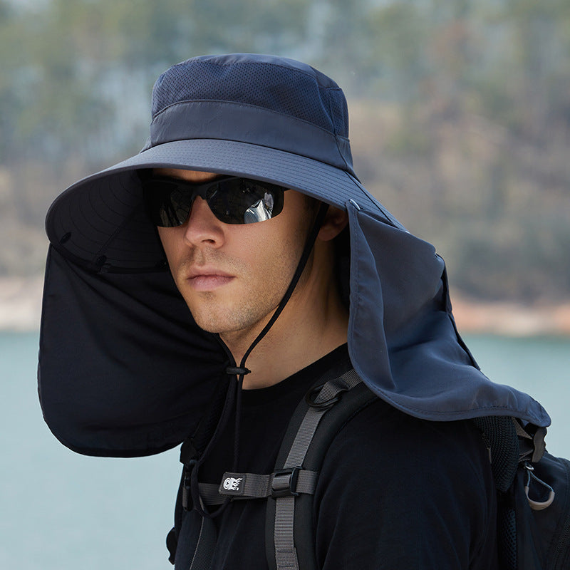 Men Casual Solid Color Outdoor Face Covering Oversized Shawl Sun Hat