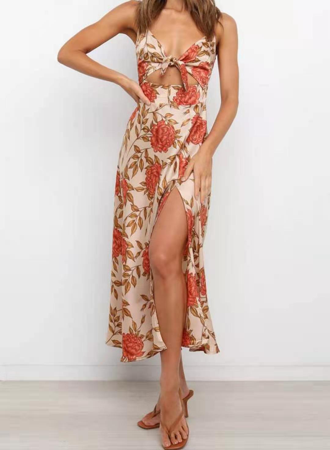 Women Casual Vacation Floral Print Maxi Dress