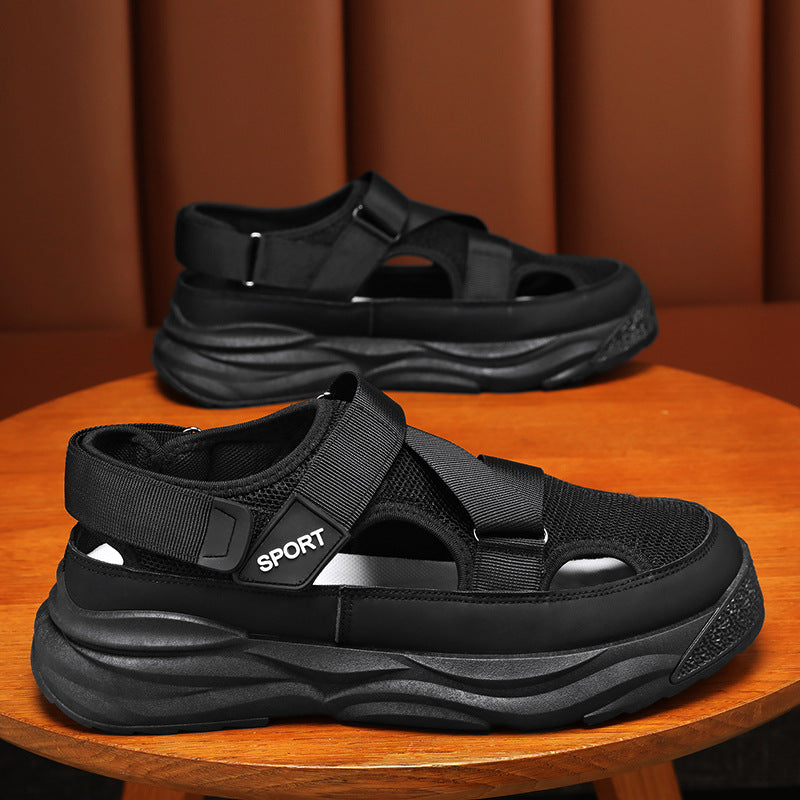 Sandales plates Velcro pour hommes, chaussures de plage décontractées, semelle en caoutchouc synthétique