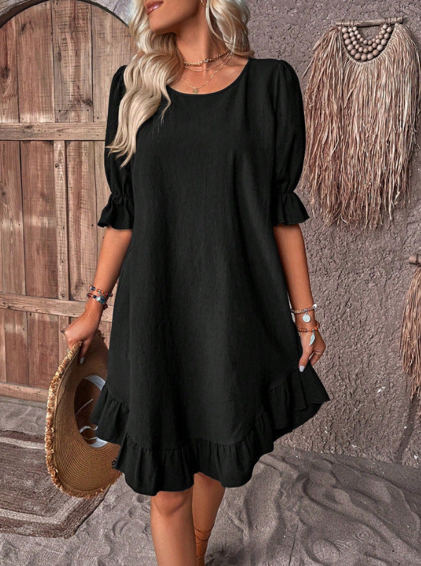 Vestido informal de lino y algodón de moda de verano para mujer