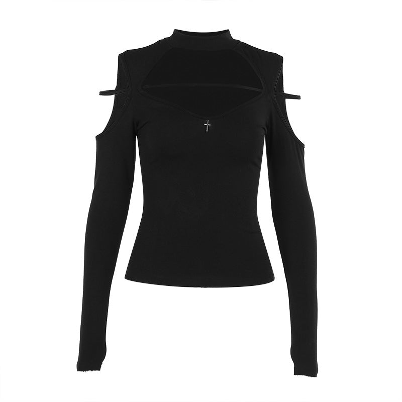 Women Fashion Sexy Gothic Hollow-Out Long-Sleeve T-Shirt