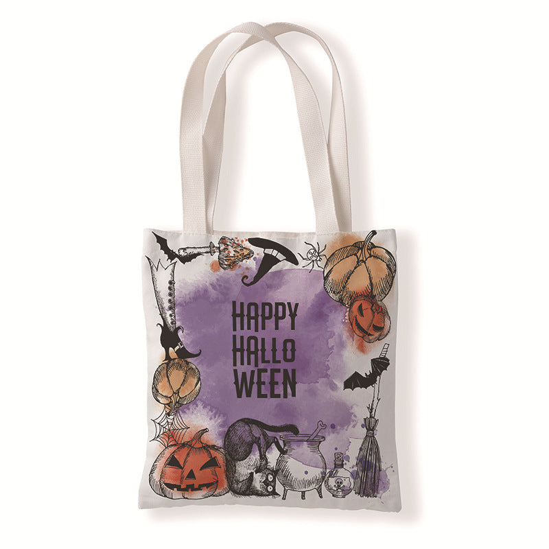 Bolsa de lona con dibujo de gato y calabaza de Halloween