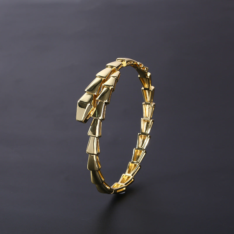 Women Fashion Solid Color Electroplated Snake Bone Bracelet Copper Stylish Jewelry