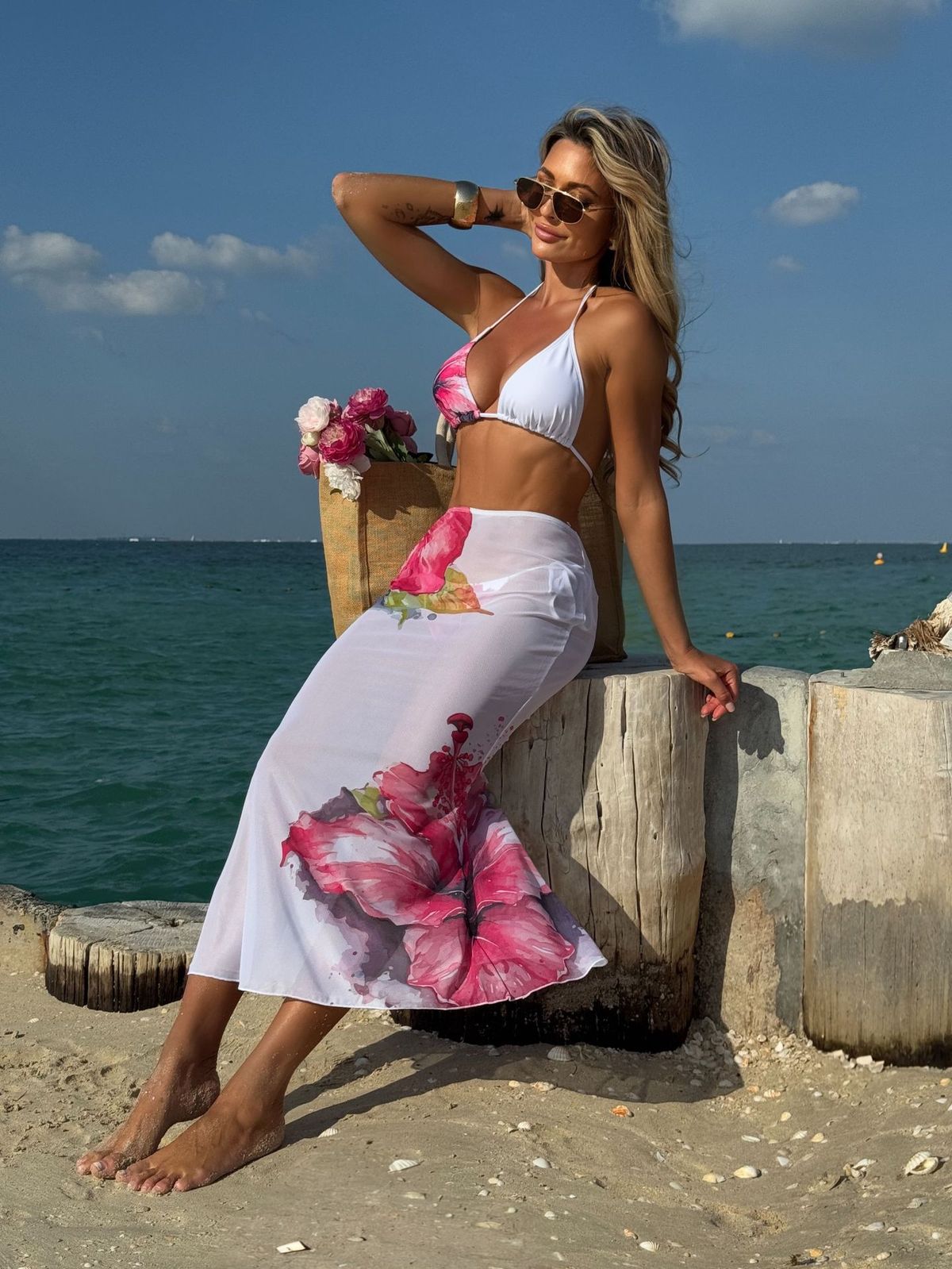 Ensemble de bikini cache-maillot à imprimé floral pour les vacances d'été