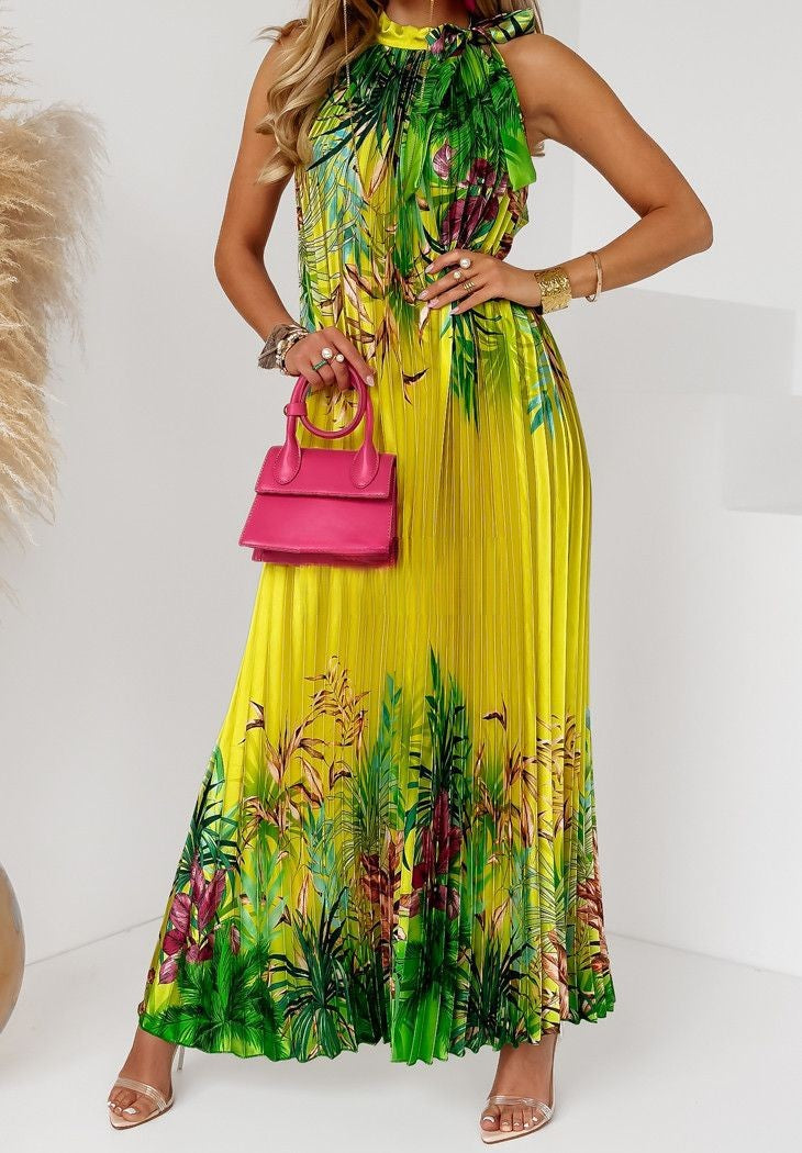 Vestido largo sin mangas con estampado floral bohemio informal de verano para mujer