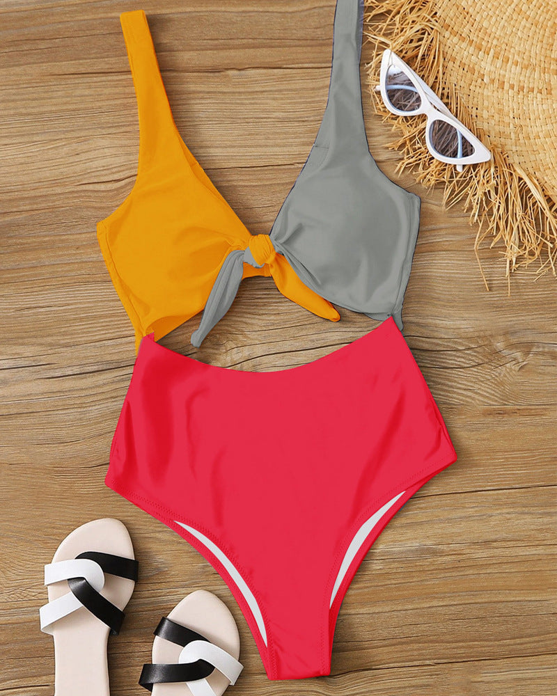 Women Summer Vacation Color Blocking Triangle Swimsuit