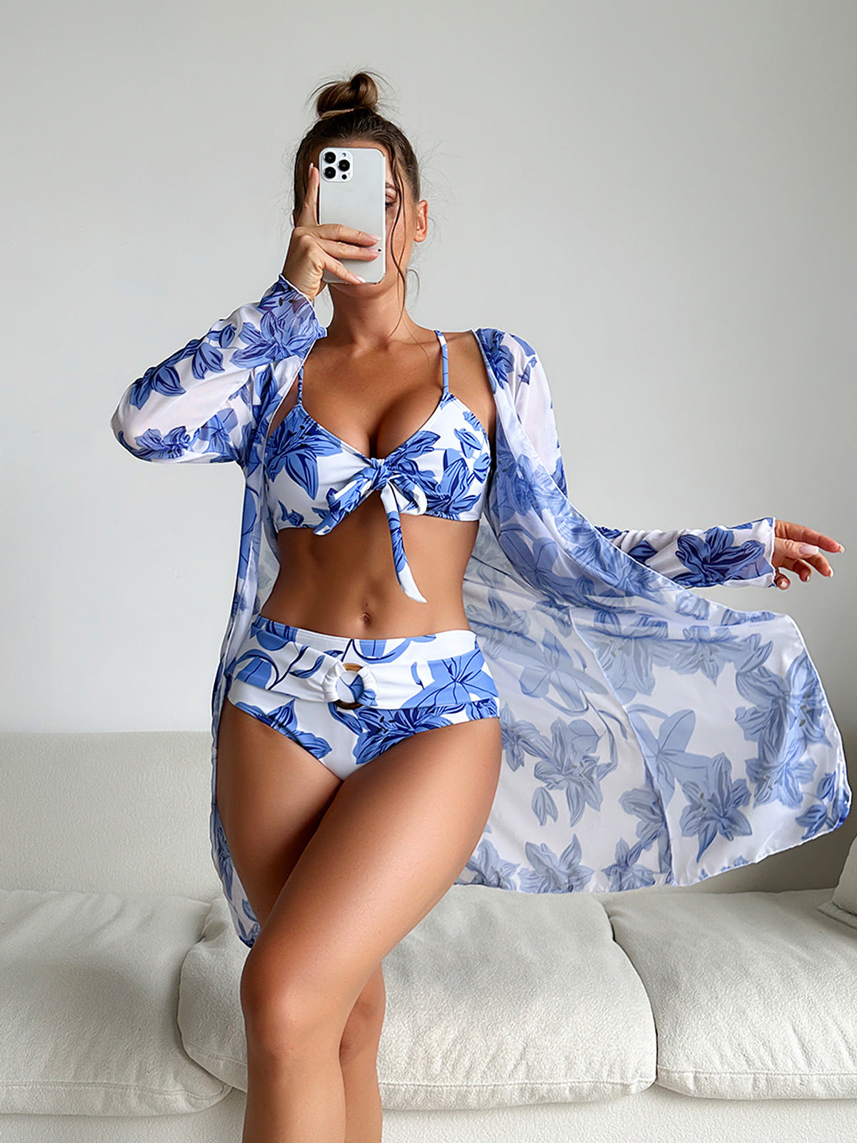 Women Fashion Print Swimsuit Three-Piece Set