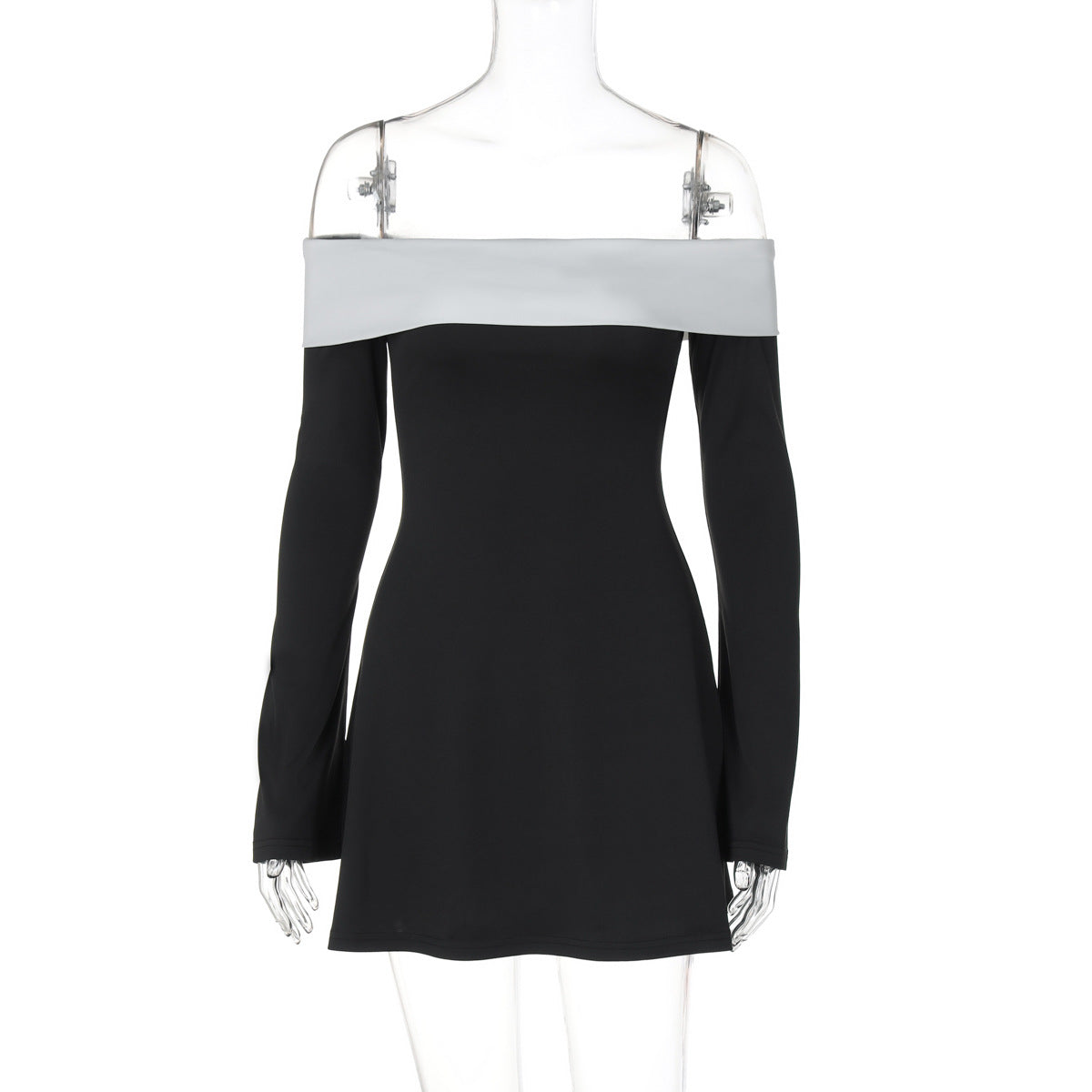Women Fashion Sexy Off Shoulder Long Sleeve Mini Dress