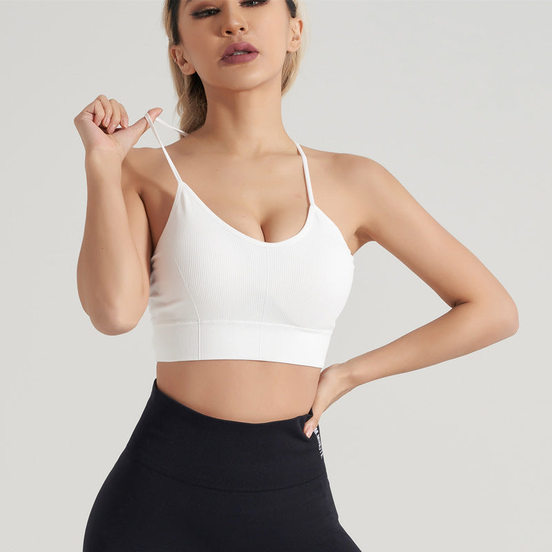 Women Yoga Solid Color Backless Sports Bra with Brocade Spandex