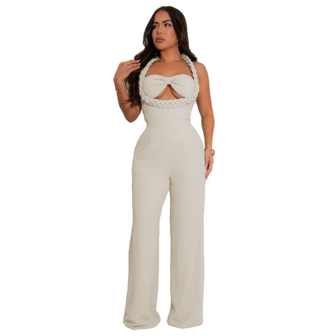 Women Fashion Sexy Solid Color Halter-Neck Jumpsuits