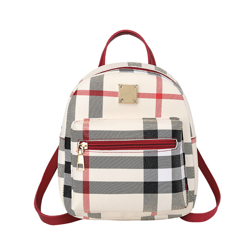 Women Casual Plaid Backpack with PU Material