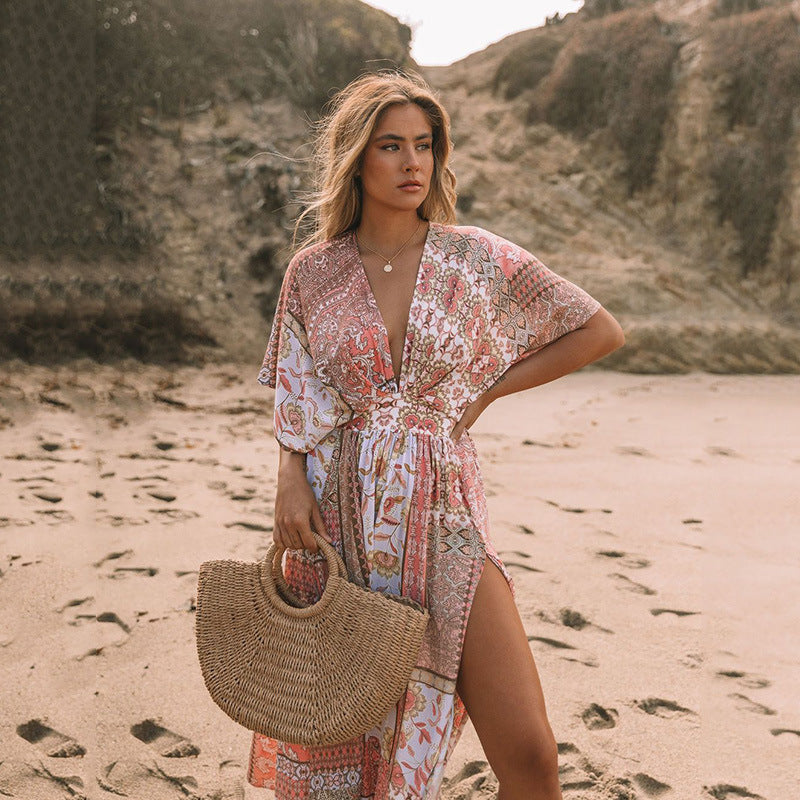Fashion Women Vintage Boho Graphic Print Cover-Up