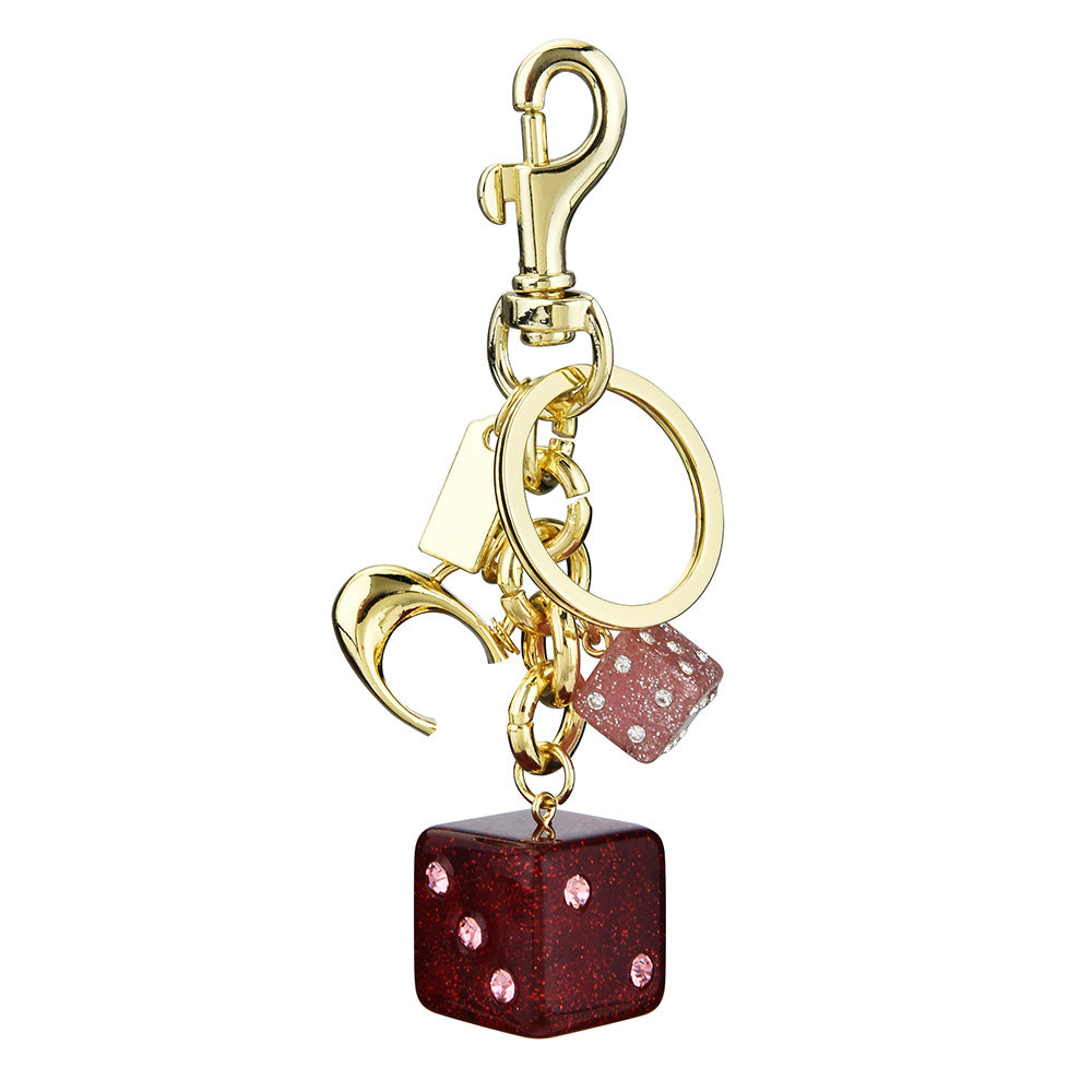 Women Fashion Pink Dice Crystal Pendant Keychain