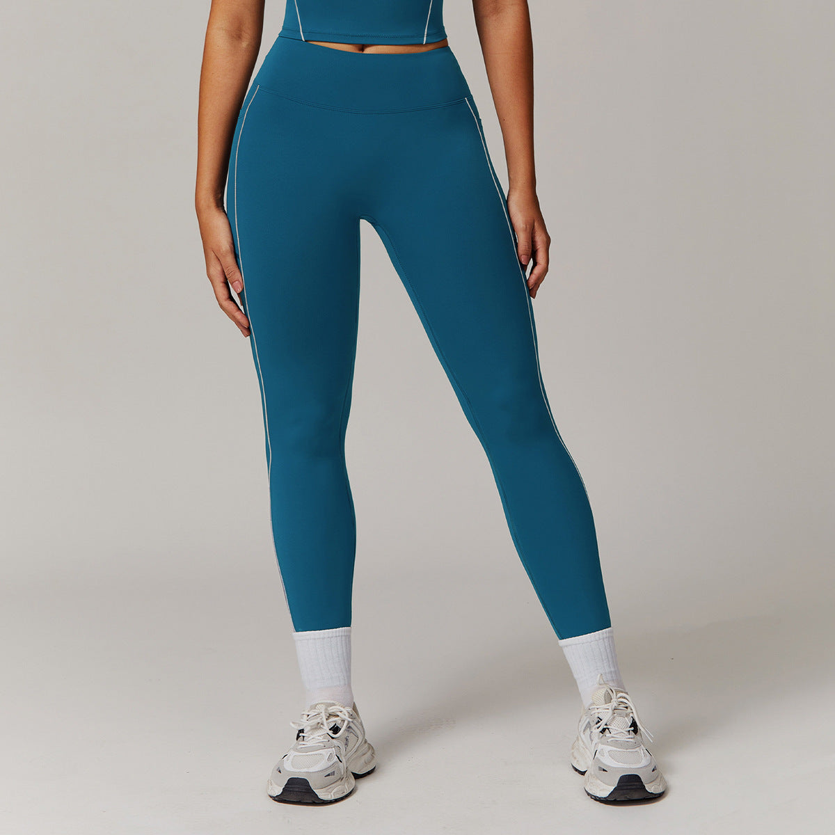 Leggings deportivos de cintura alta con contraste de color para yoga para mujer