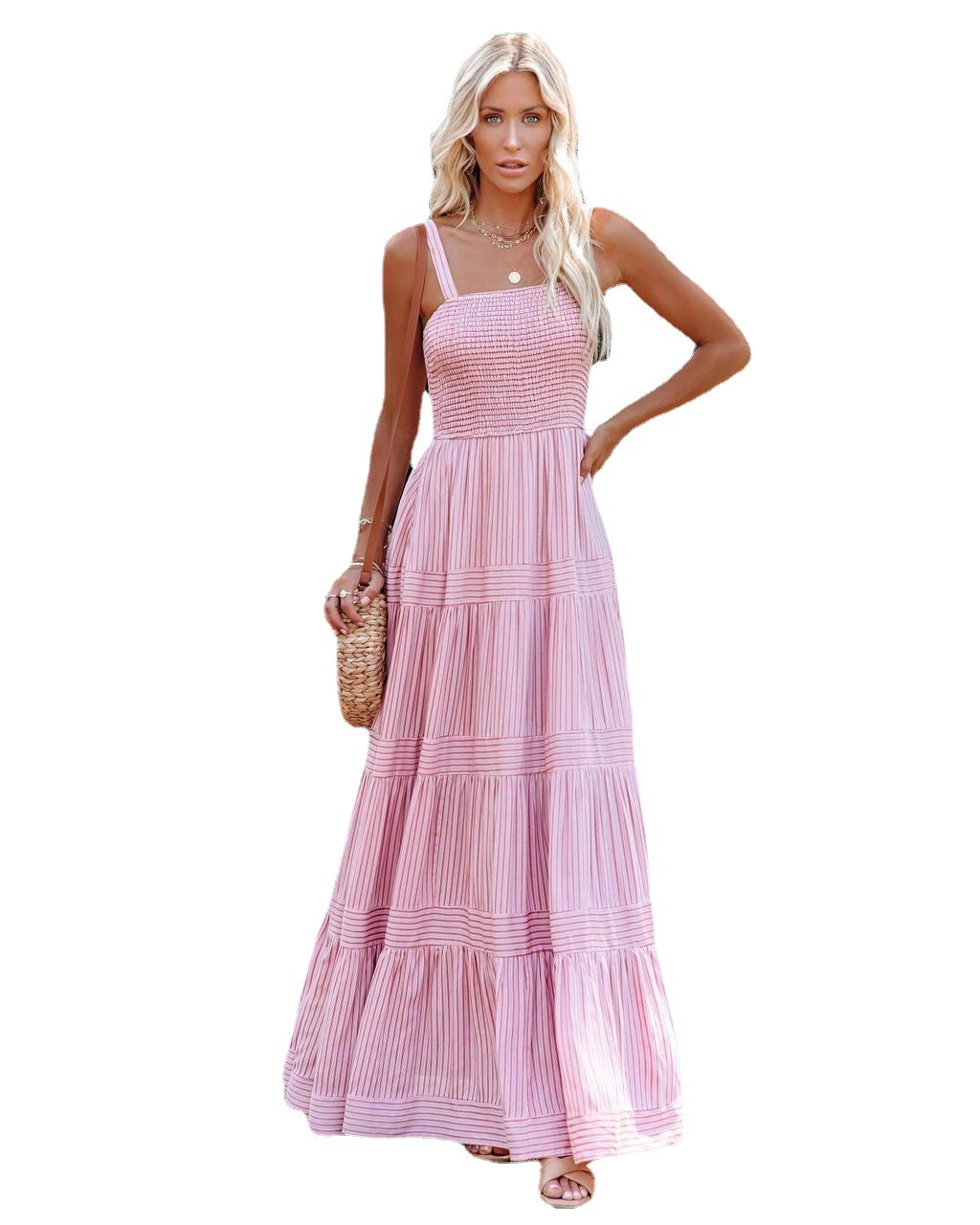 Women Casual Vacation Solid Color Pleated Dress