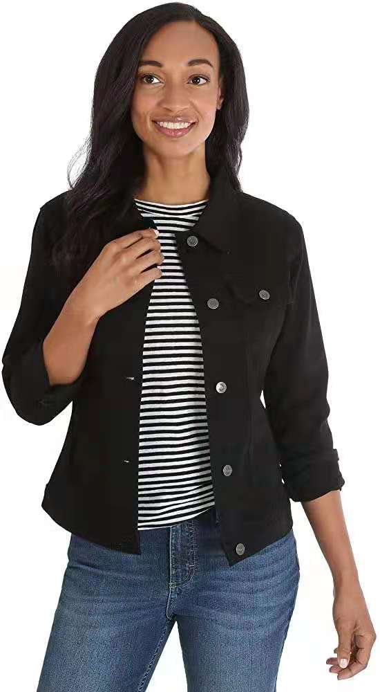 Chaqueta vaquera informal de manga larga con solapa para mujer