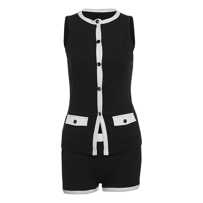 Conjunto de camiseta sin mangas elegante y sexy con contraste de color para mujer