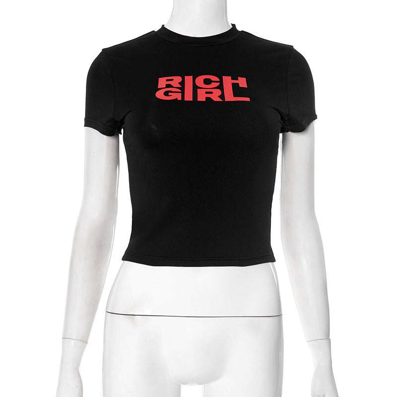 Women Fashion Round Neck Letter Printed Short Sleeve T-Shirt