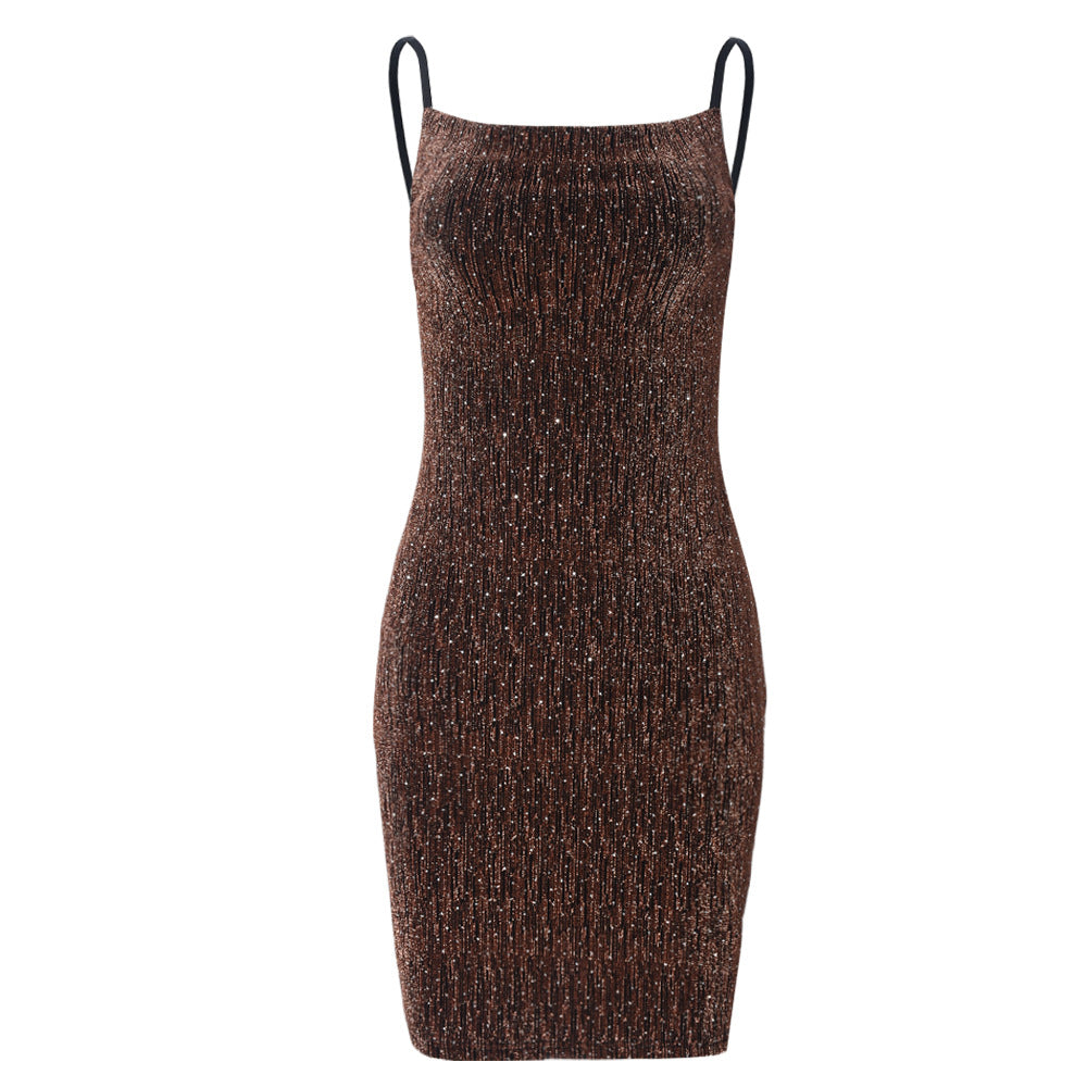 Women Sexy Shiny Strap Bodycon Dress