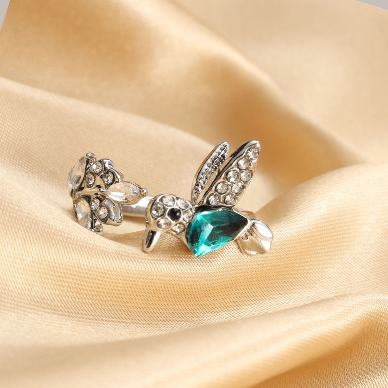 Anillo ajustable de colibrí con circonita verde para mujer - Elegante joya animal