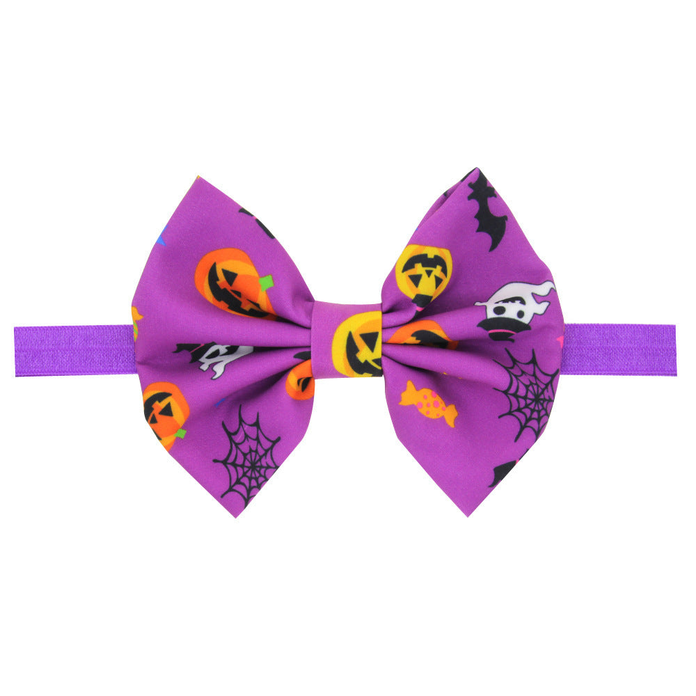 Bandeau élastique pour cheveux avec nœud et imprimé citrouille pour enfants