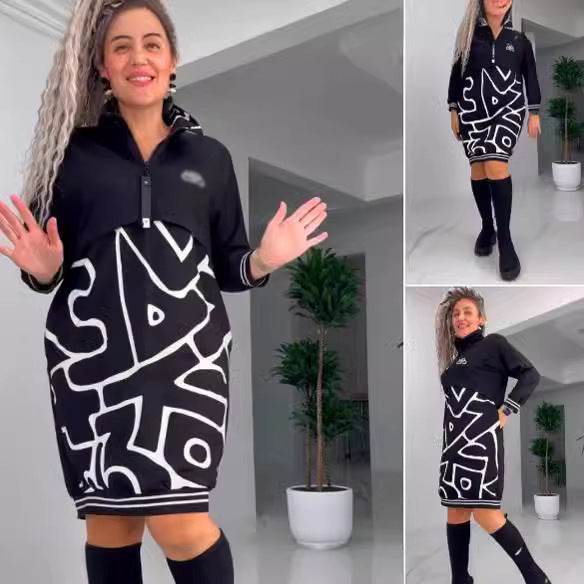 Vestido informal de manga larga para mujer, estilo elegante, de poliéster, talla grande