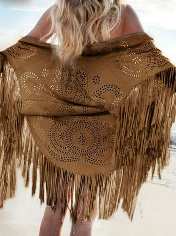 Chal de gamuza con borlas para mujer, estilo bohemio, de verano