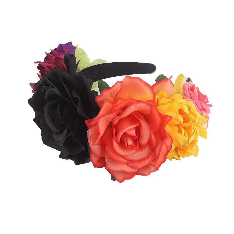 Bandeau de fleurs roses en tissu rétro pour fête d'Halloween